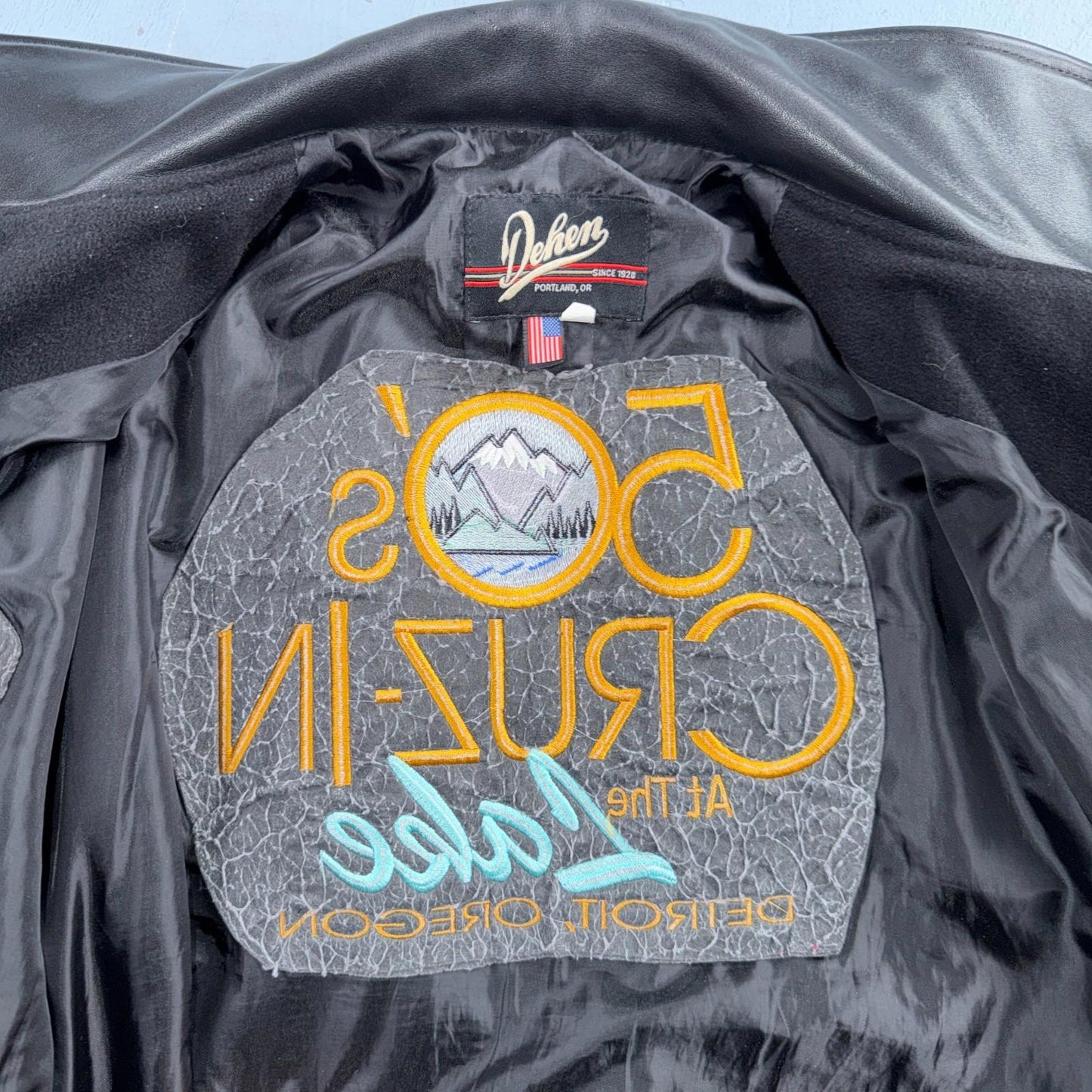 VTG Dehen Varsity Letterman Jacket Size Large Wool Leather Detroit Oregon Cars