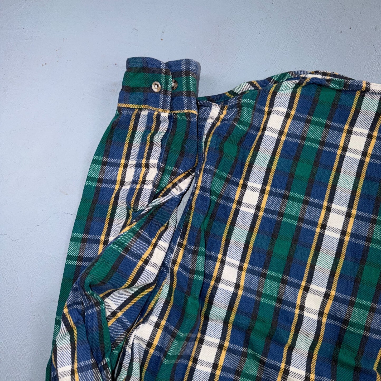 VTG 90s Five Brother Green Blue Plaid Heavy Flannel Work Shirt Grunge Men's L