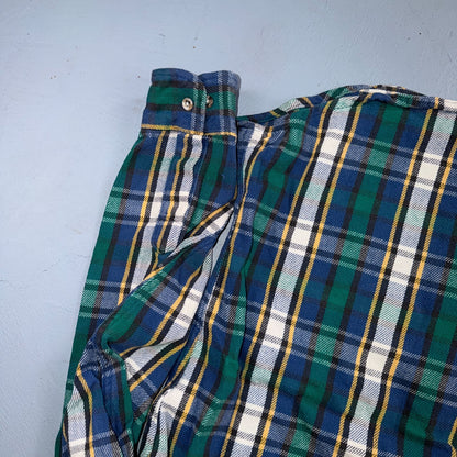 VTG 90s Five Brother Green Blue Plaid Heavy Flannel Work Shirt Grunge Men's L