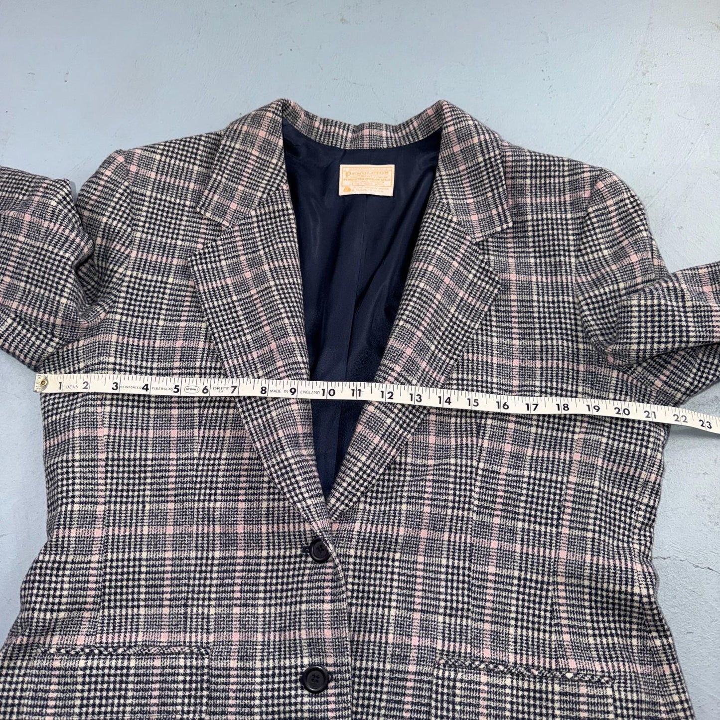 Pendleton 100% Virgin Wool Blazer Womens 16 Gray Plaid One Button Pockets