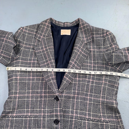 Pendleton 100% Virgin Wool Blazer Womens 16 Gray Plaid One Button Pockets