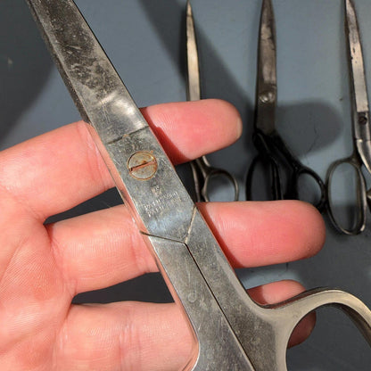 4 Pairs of Used Vintage Scissors Silver Handle Henkel Italy Steel Rare 60s