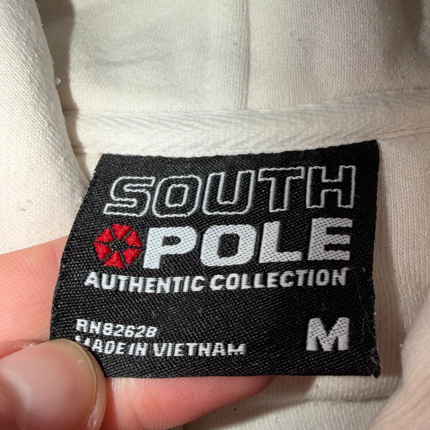 VTG Southpole Hoodie Mens M White Urban Streetwear Drawstring Spell Out Y2K