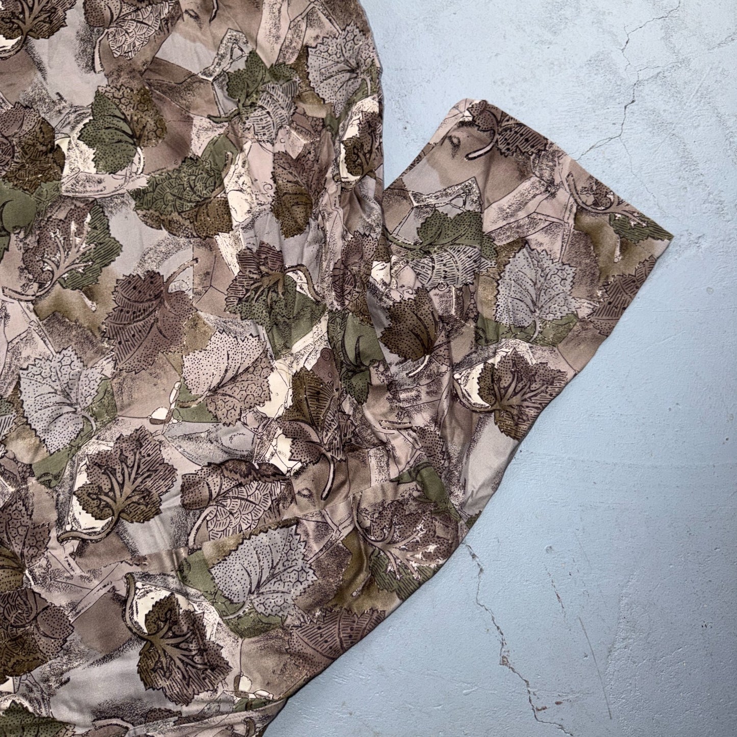 VTG 90s Towncraft Leaf Print Camp Shirt Brown Green Abstract Men's M Button Up