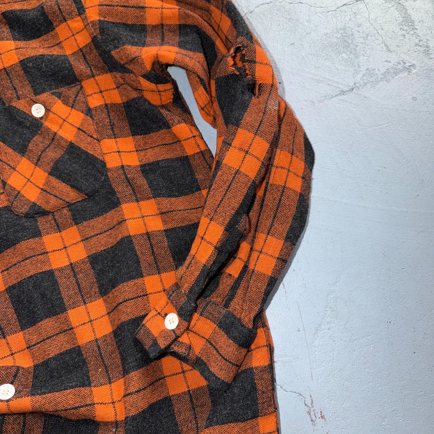VTG 50s Fruit of Loom Shirt Orange Plaid Wool Button Loop Collar Rockabilly 1950