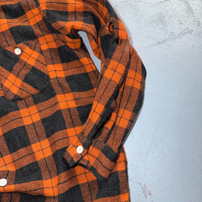 VTG 50s Fruit of Loom Shirt Orange Plaid Wool Button Loop Collar Rockabilly 1950