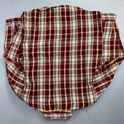 VTG 70s Burgundy Plaid Heavy Flannel Work Shirt Grunge Button Front Penneys Mac