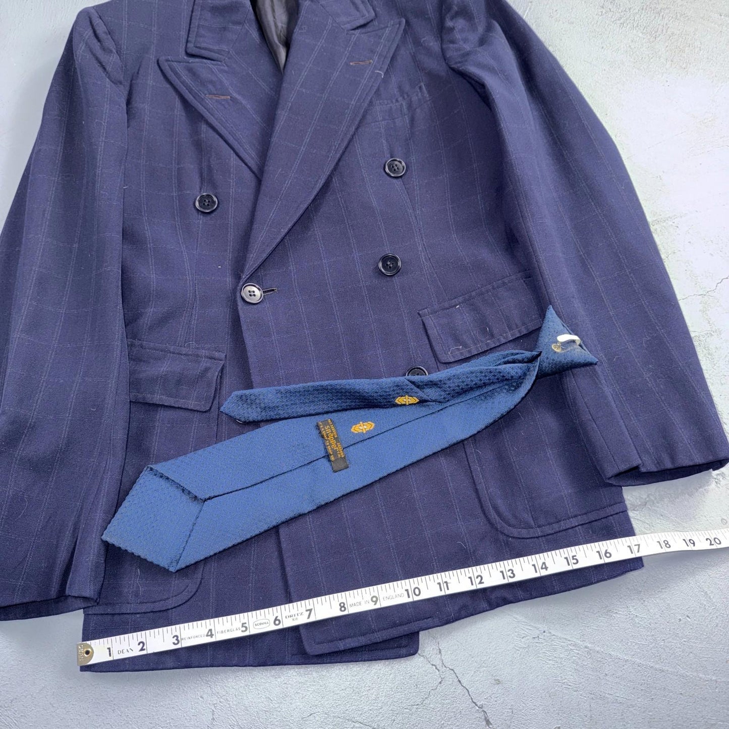 1940s 1950s VTG Mens Double Breast Suit 36 Jacket Coat Navy Union Rockabilly USA