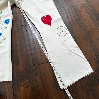 VTG 1960s Rockabilly 26x27 USA Hand Drawn Political No Nukes White Art Pants 60s