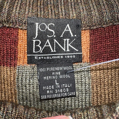 Jos A Bank VTG Mens L Pure Merino Wool Sweater Italy Checkboard 80s Patchwork