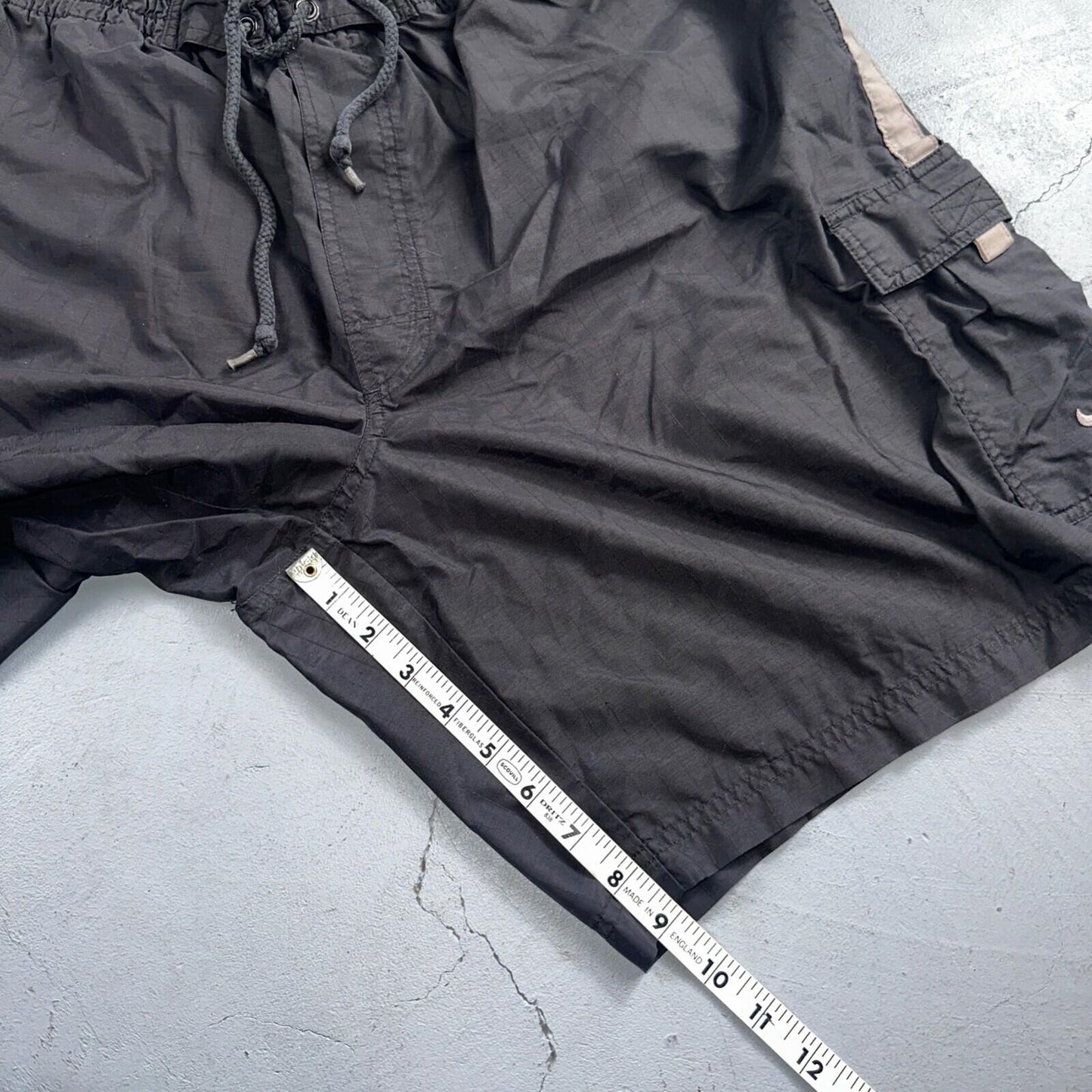 Nike Vintage Black Nylon Shorts Swoosh XL 90s Black Tag 9” Inseam Running Track