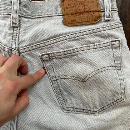 VTG USA Levis 501 Button Fly 90s Tag Jeans 80s 34x30 Act 31x28 Grey Faded White