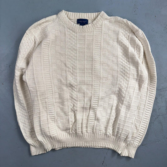 Towncraft VTG 80s 100% Cotton Made In USA Ivory Square Knit Sweater Sz L