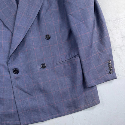 60s Pinstripe Blue Double Breasted Suit Jacket Wool 42 70s Navy Blue 1960s