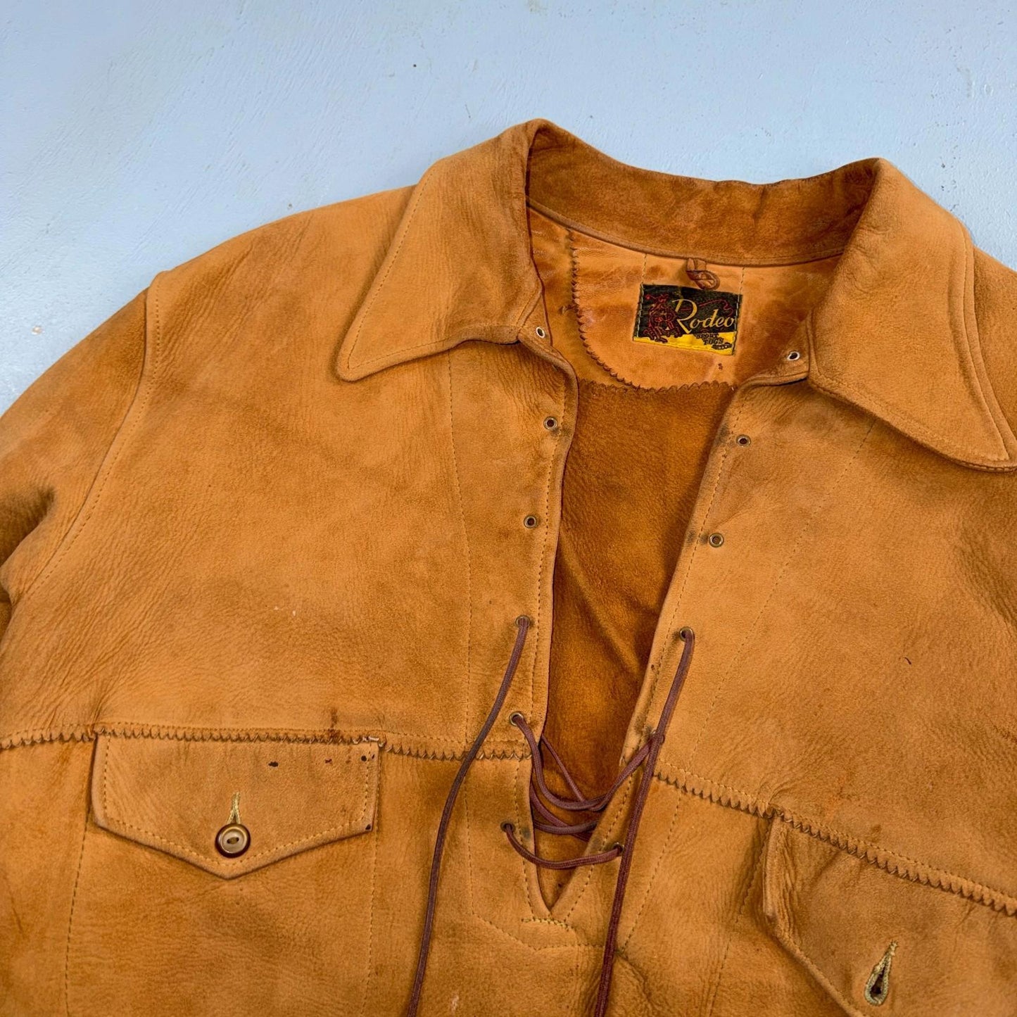 VTG 1940s Union Suede Pullover Leather Lace Up Cowboy Rockabilly Rodeo 40s Shirt