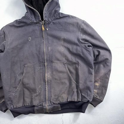 Carhartt Jacket VTG Mens Large Purple Hooded Distressed Bomber J208 MDT Thrashed