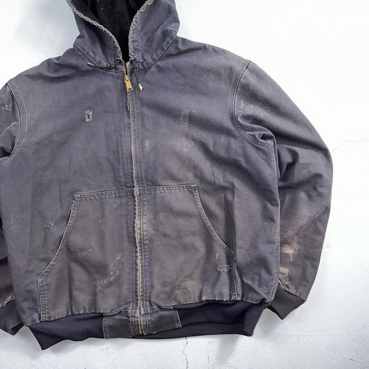 Carhartt Jacket VTG Mens Large Purple Hooded Distressed Bomber J208 MDT Thrashed