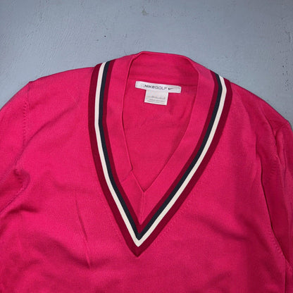 Nike Golf Women's V Neck Sweater Long Sleeve Pullover Athletic Top Medium Pink