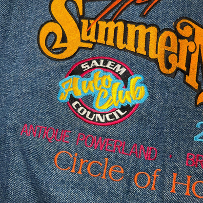 Summer Nights 2007 Vintage Denim Varsity Jacket Y2K Dan Judy Salem Auto Club
