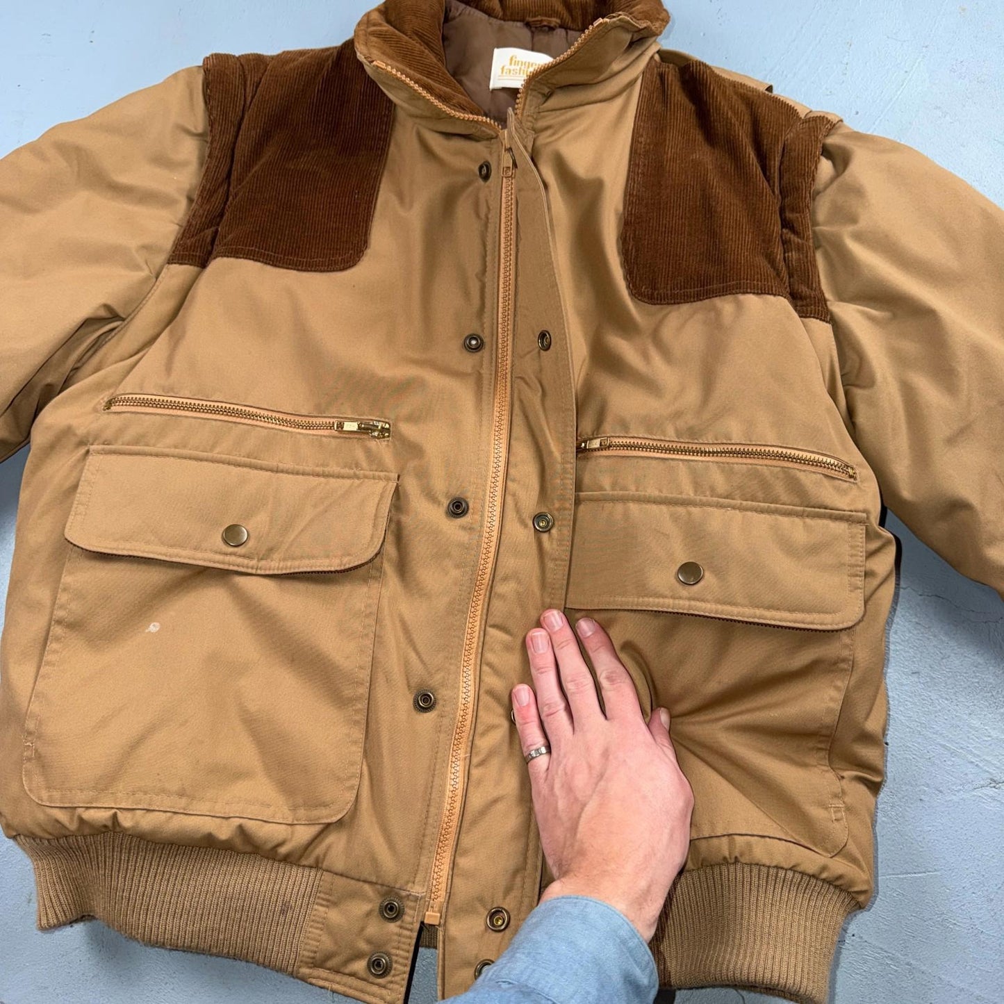 Vintage Fingerhut Fashions Puffer 1970s Brown Cream Mens Ski Coat Size XL 70s