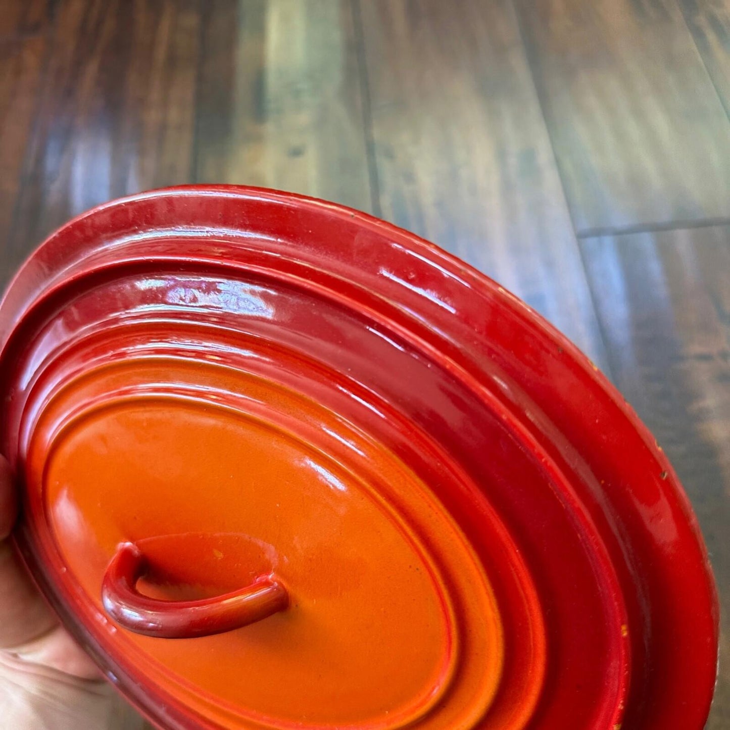 Le Creuset #B Oval Dutch Oven Lid Only France Enamel Pot Orange Flame VTG 1960s