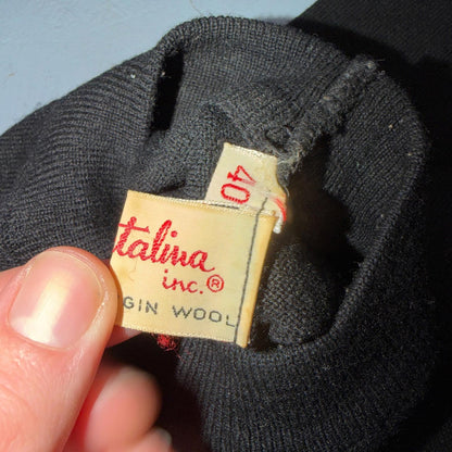 VTG 1940s 1950s Wool Pullover Sweater Rockabilly Womens Mod Knit Black Catalina