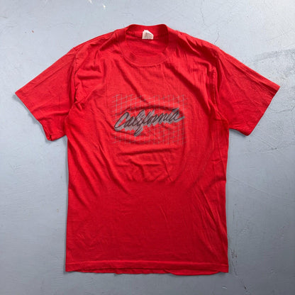 California 80s VTG T Shirt Graphic 1980s Red Classic Grid Design Text Typography