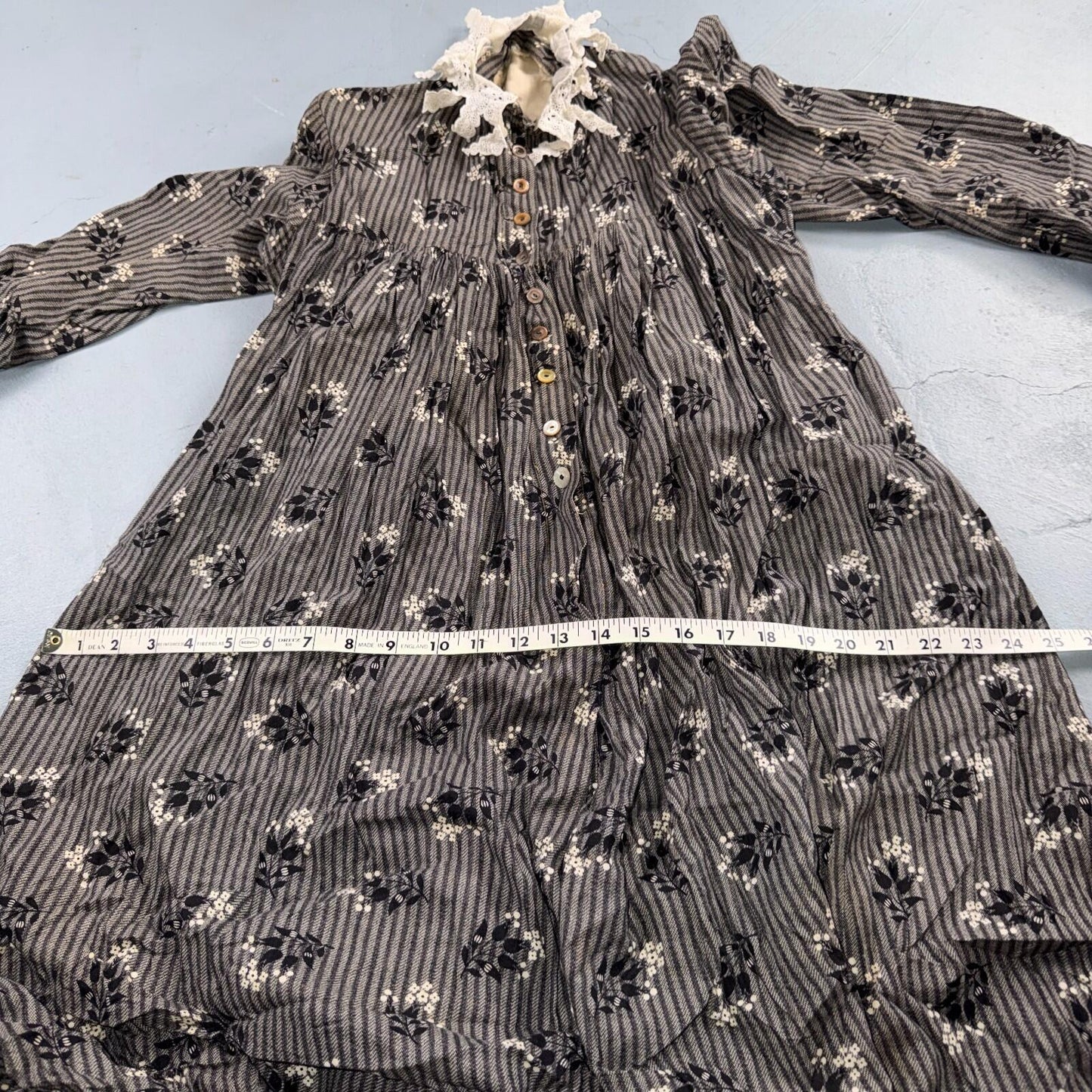 Antique Edwardian 1800s Calico Day Dress House Farm Dress Victorian 1900s Lace