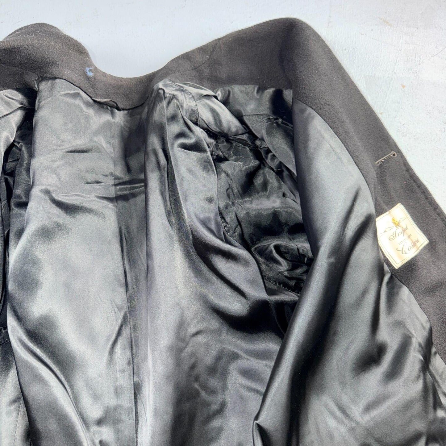 VTG 1950s 1960s Coat Trench Mens Black Wool Cashmere Rockabilly Overcoat