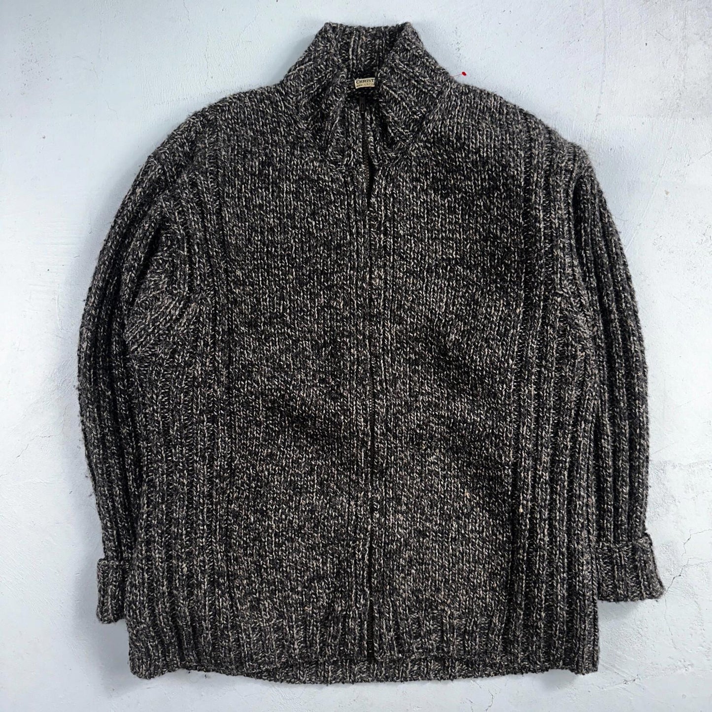 Christian Scott Gents Shetland Sweater Zip Up Made in Scotland VTG Large Gray