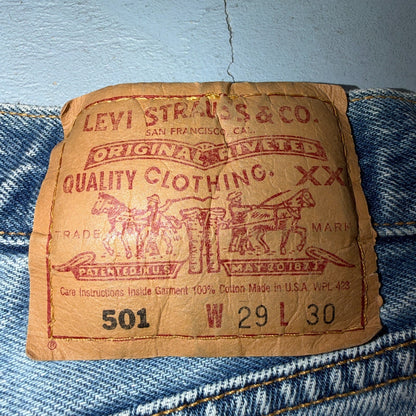 Levis 501 Vintage 90s USA XX Straight Leg Jeans Blue Light Wash 29x30 Act 27x29