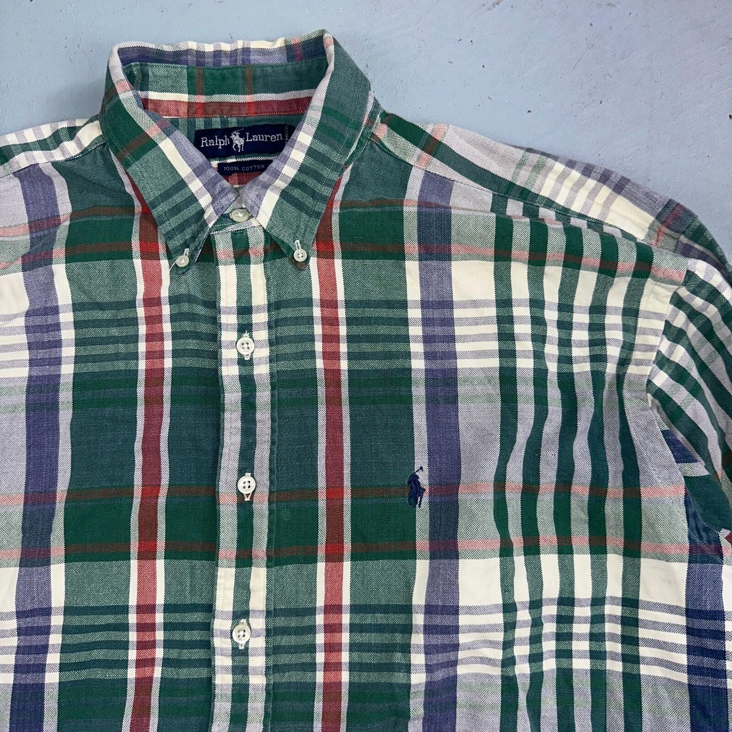 Ralph Lauren Heavy Cotton Button Down Casual Plaid Shirt Men Size XL Green VTG
