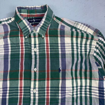 Ralph Lauren Heavy Cotton Button Down Casual Plaid Shirt Men Size XL Green VTG