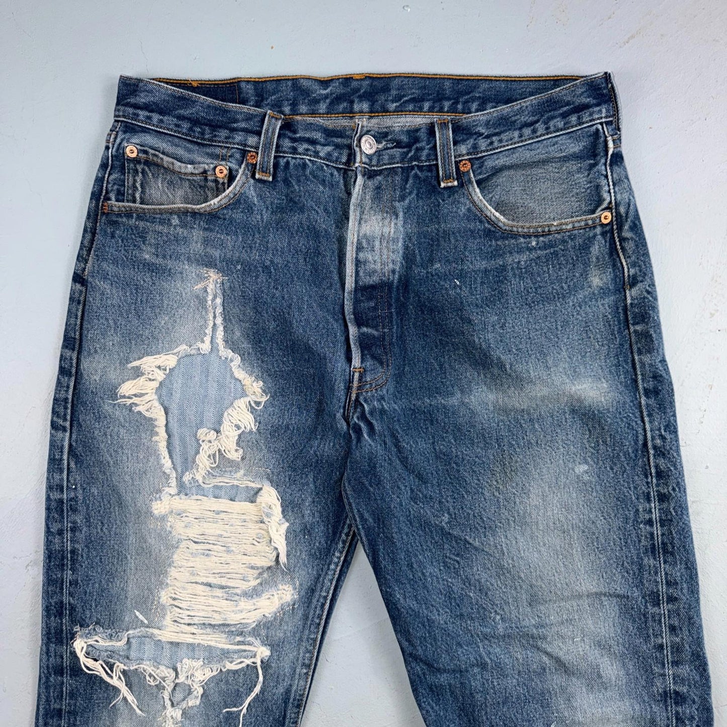 Levis 501 Vintage 90s USA XX Straight Leg Jeans Blue Thrashed 35x36 Act 33x32