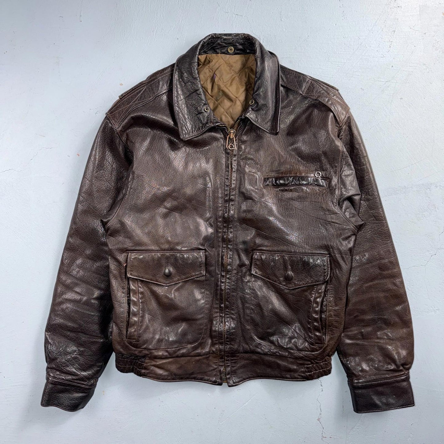 Vintage 1960s 70s Air Force 40 A-2 Flight Jacket Leather Us Military Brown