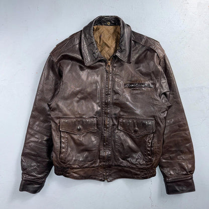 Vintage 1960s 70s Air Force 40 A-2 Flight Jacket Leather Us Military Brown