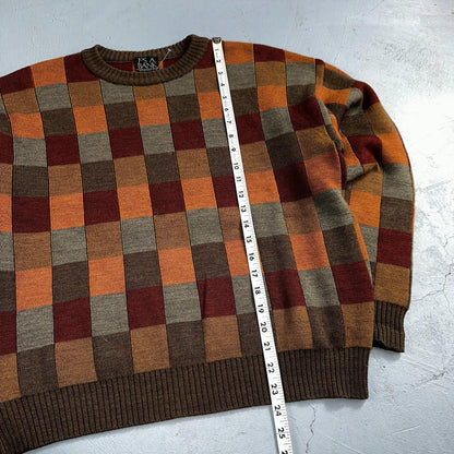 Jos A Bank VTG Mens L Pure Merino Wool Sweater Italy Checkboard 80s Patchwork