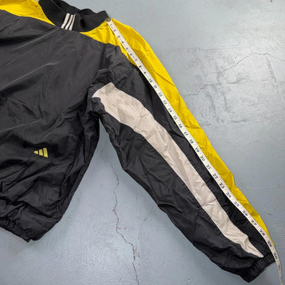 Adidas Vintage 1990s Windbreaker Pullover Black & Yellow Three Stripes Size M