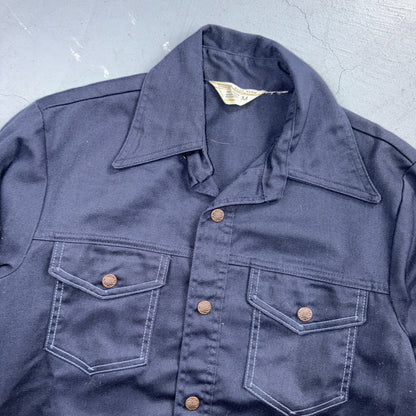 VTG 70s JC Penney Navy Work Shirt Button Front Chore Utility Rockabilly Workwear
