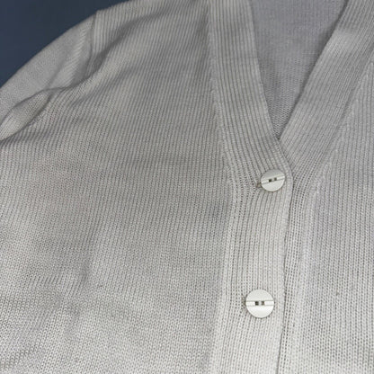 Vintage 1970s 70s White Basic Cardigan MCM Rockabilly Simple Acrylic 80s Preppy