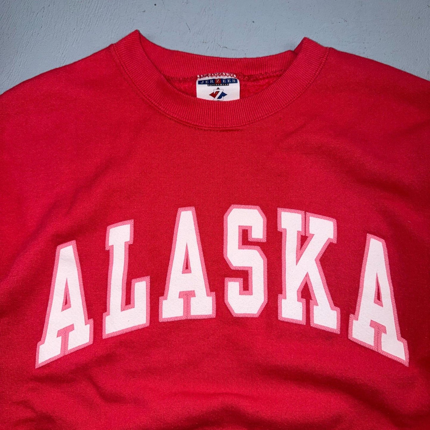 Vtg 90s Alaska Sweatshirt 1990s Simple Basic Crewneck Jumper Pink Jerzees Large