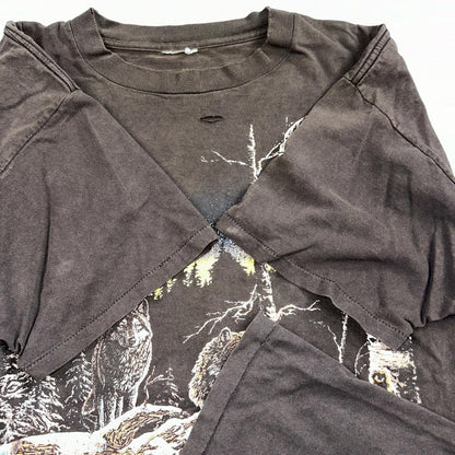 Vintage Wolf Pack Wolves Nature Animals Art Graphic Thrashed T-Shirt Black 90s