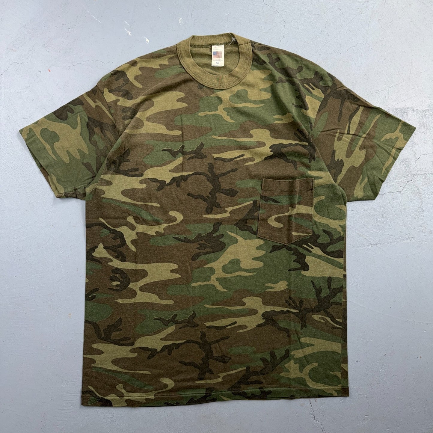 Camo Single Stitch XL USA VTG T Shirt Pocket Tee Woodland Tree Real 1980s 80s