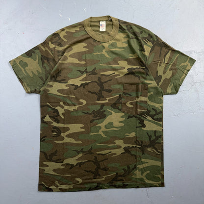 Camo Single Stitch XL USA VTG T Shirt Pocket Tee Woodland Tree Real 1980s 80s