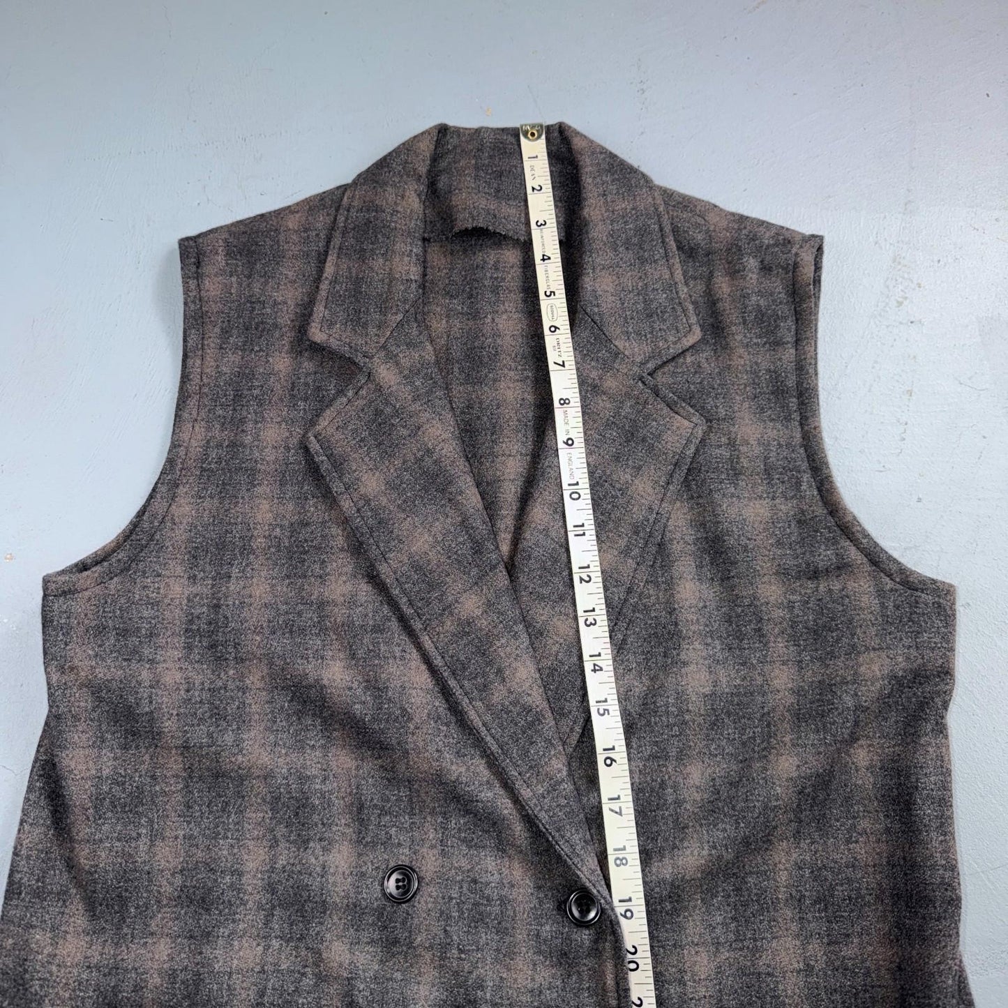VTG 1960s Hippie Sleeveless Plaid Duster Blazer Jacket Gray Shadow Rockabilly