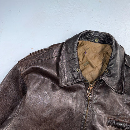Vintage 1960s 70s Air Force 40 A-2 Flight Jacket Leather Us Military Brown