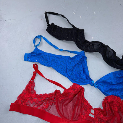 B.Temp’d Women’s Unlined Lace Bra Red Blue Black Purple 36 Lot of 3 C and D