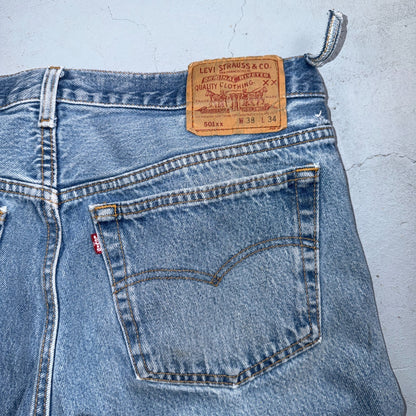 Levis 501 Vintage 80s USA XX Straight Leg Jeans Blue Light Wash 38x34 Act 35x30