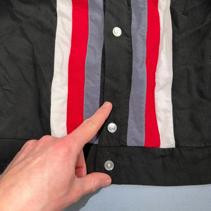 Vintage 50s 60s Striped Rayon Bowling Shirt Size S Red Rockabilly Crop Look