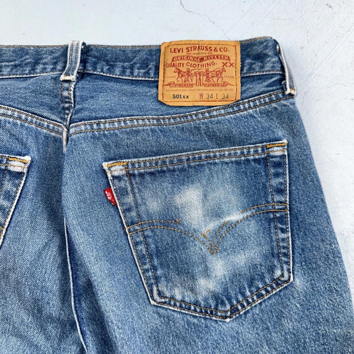 Levis 501 Vintage 90s USA XX Straight Leg Jeans Blue Med Wash 34x34 Act 31x30